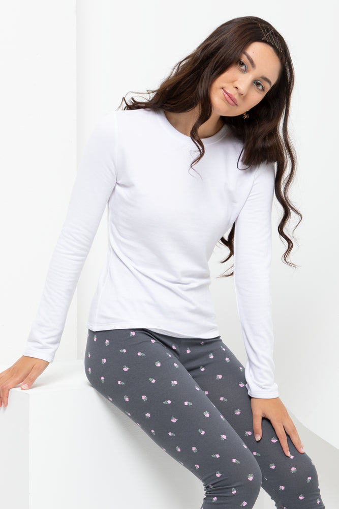 Crew Neck Long Sleeve T-Shirt White (1)