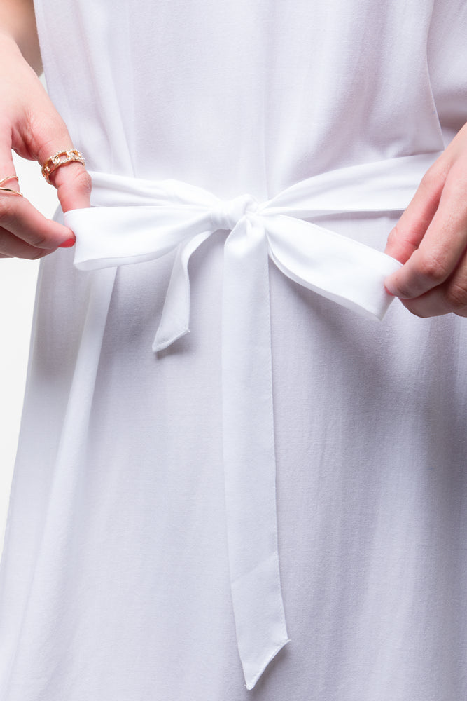 Belted V-Neck Dress White (3)