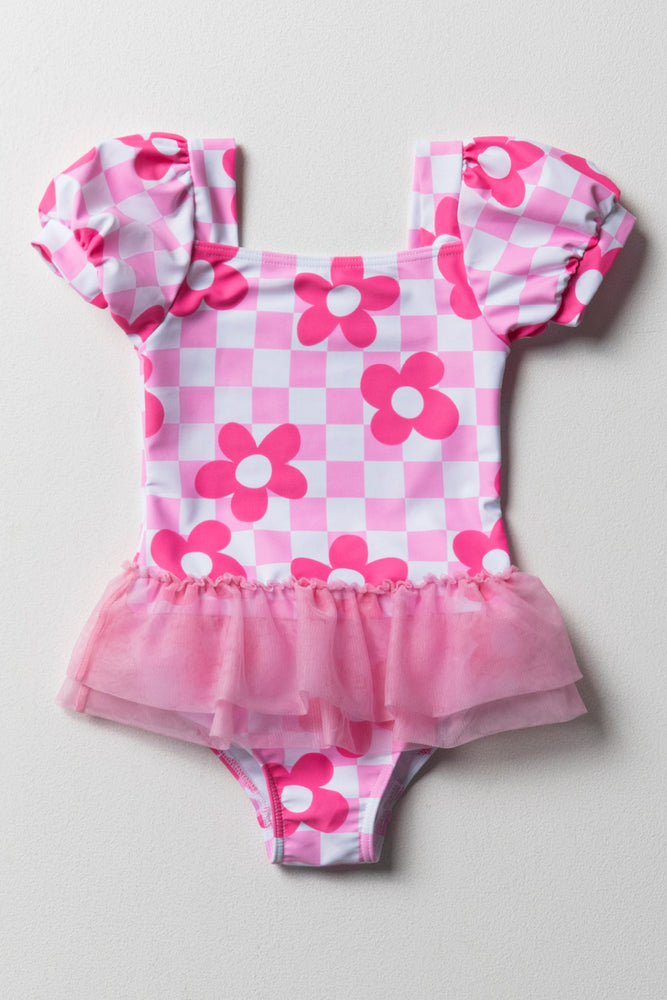 Barbie Puff Sleeve Tutu Swimsuit Pink