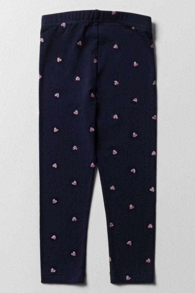 Glitter Heart Leggings Navy (2)