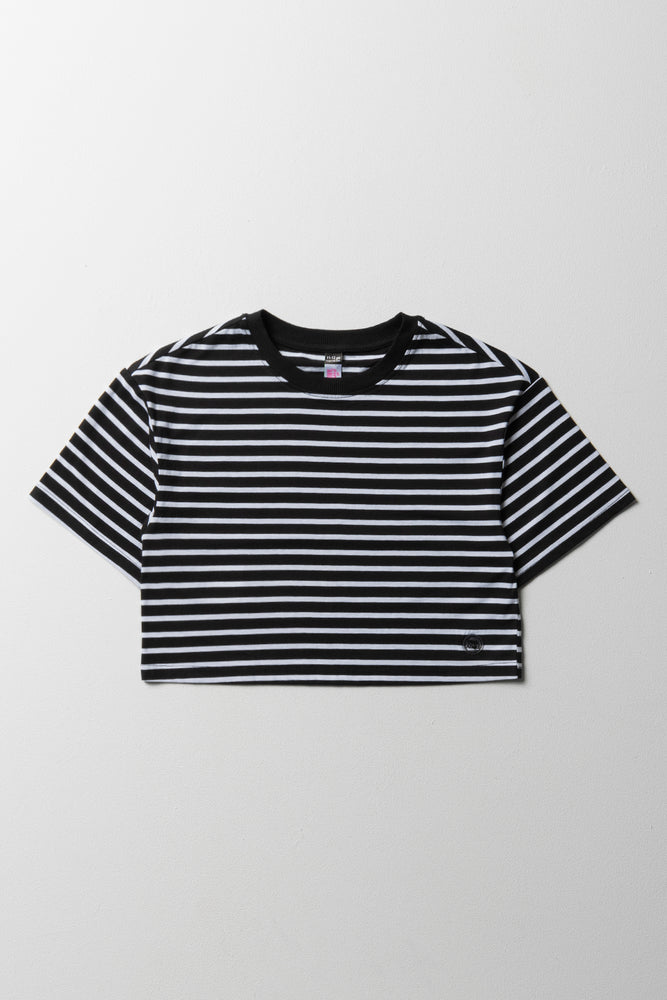 Stripe Boxy Short Sleeve T-Shirt Black