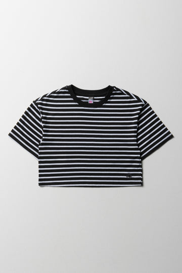 Stripe Boxy Short Sleeve T-Shirt Black