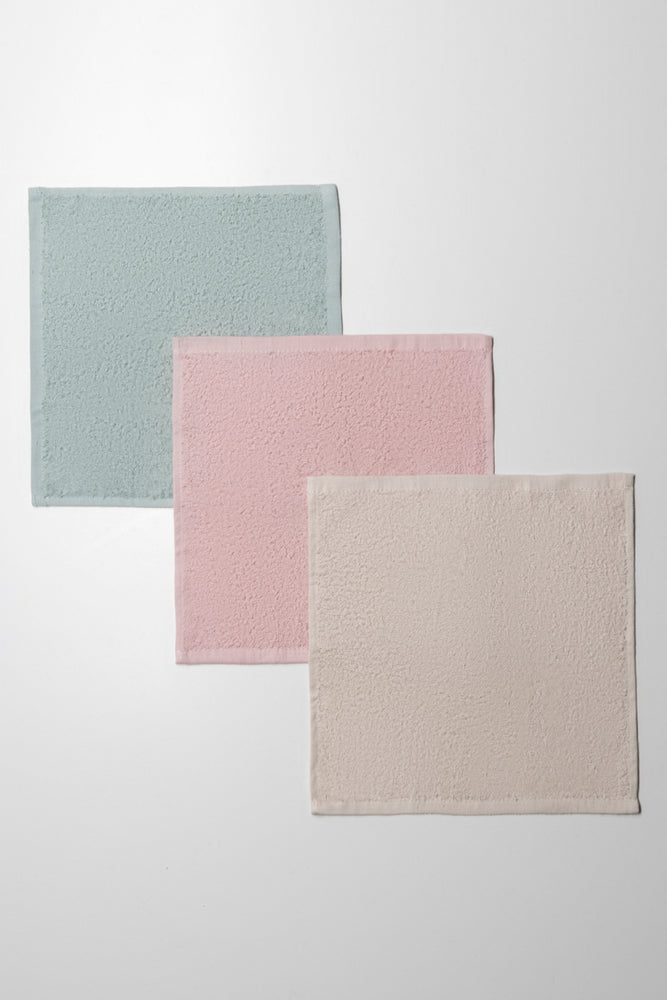 3 Pack Face Cloths  Natural,White & Pink