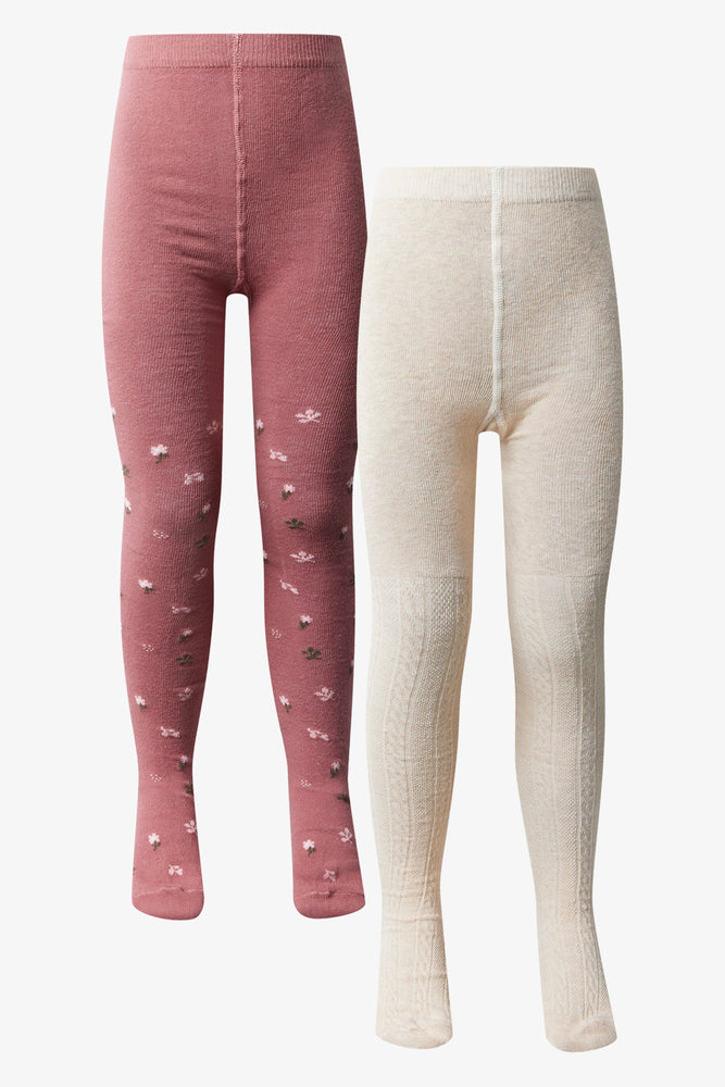 2 Pack Daisy Tights Pink & Natural