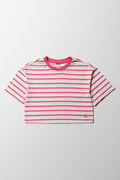 Stripe Boxy Short Sleeve T-Shirt Pink