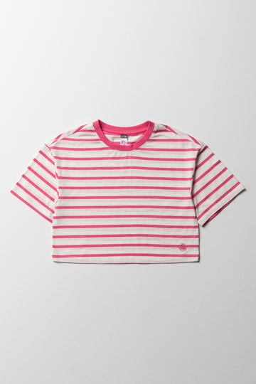 Stripe Boxy Short Sleeve T-Shirt Pink