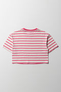 Stripe Boxy Short Sleeve T-Shirt Pink (2)