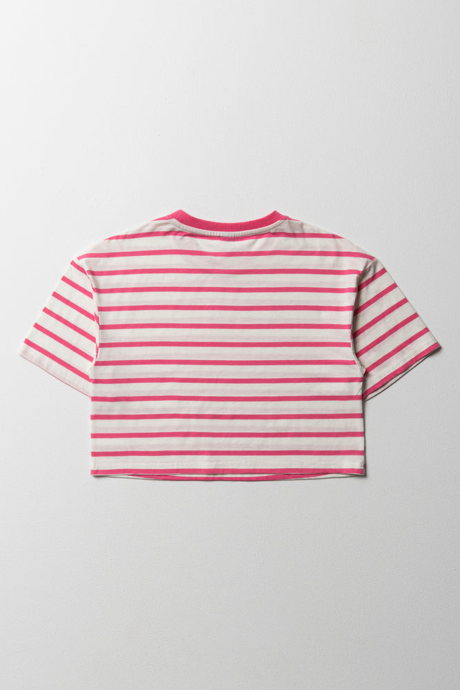 Stripe Boxy Short Sleeve T-Shirt Pink (2)