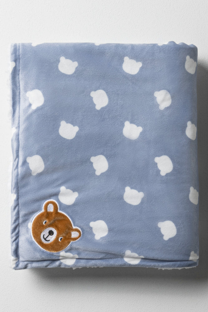Bear Sherpa Blanket Blue