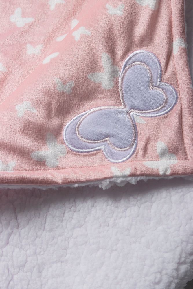 Butterfly Sherpa Blanket Pink