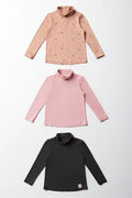 3 Pack Floral Polonecks Dark Grey, Pink & Natural