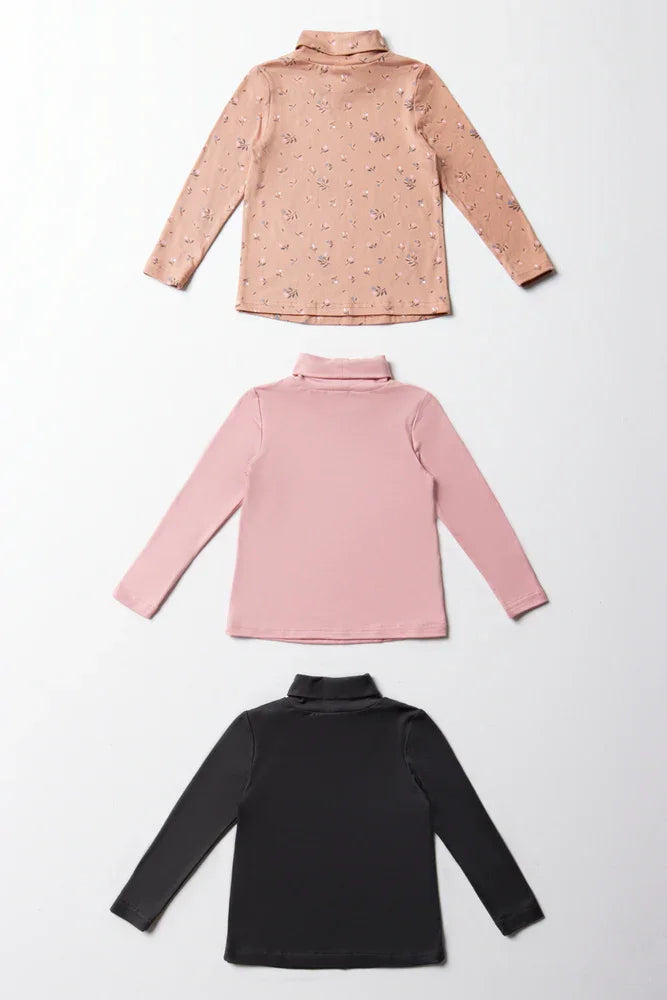 3 Pack Floral Polonecks Dark Grey, Pink & Natural (4)