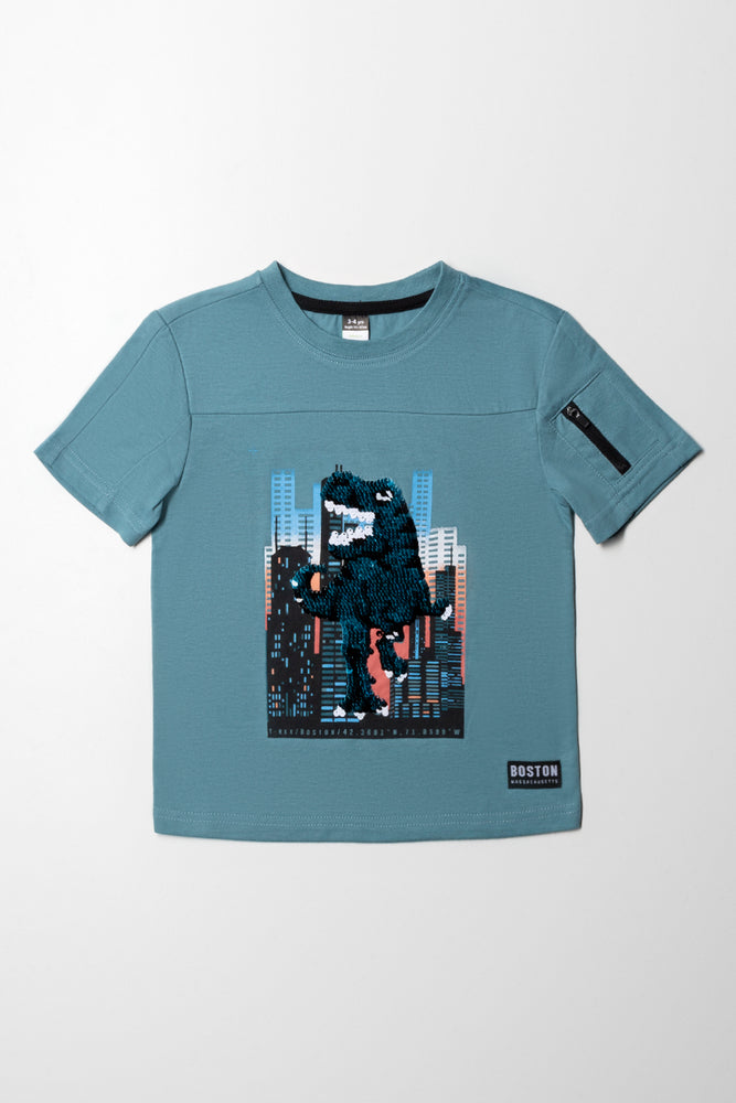 Two-Way Sequins T-Shirt Blue