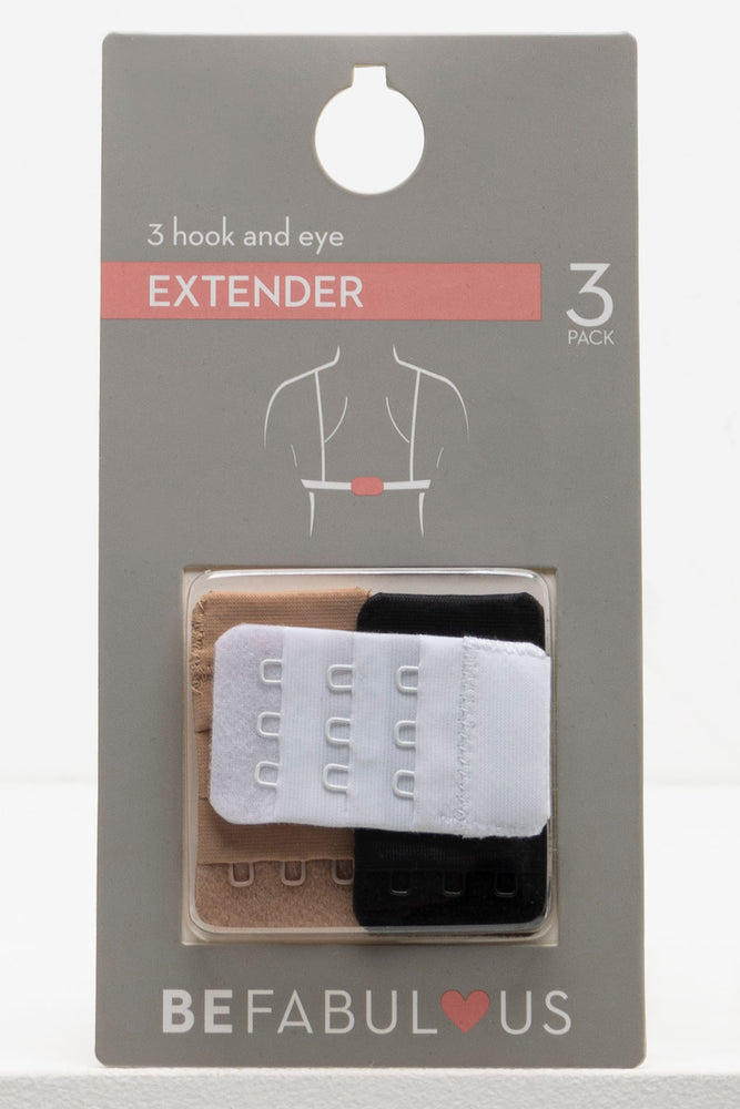 3 Pack Bra Extenders 3 Hook & Eye Black, White & Natural