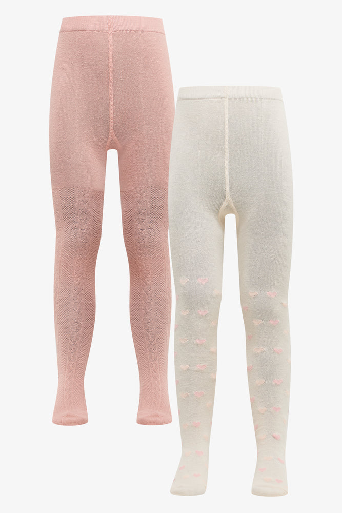 2 Pack Heart Tights Pink & White