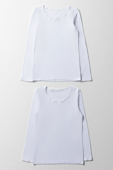 2 Pack Long Sleeve Vests White