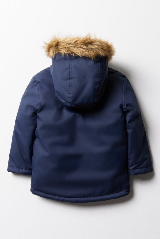 Navy jacket with fur hood top