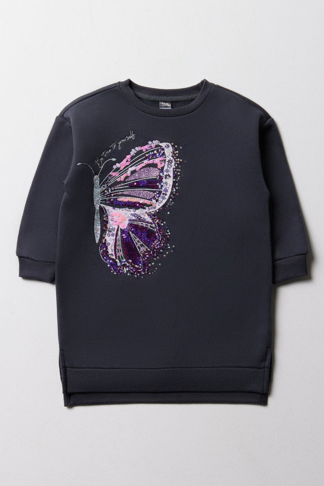 Crew Neck Sweat Dress Dark Grey