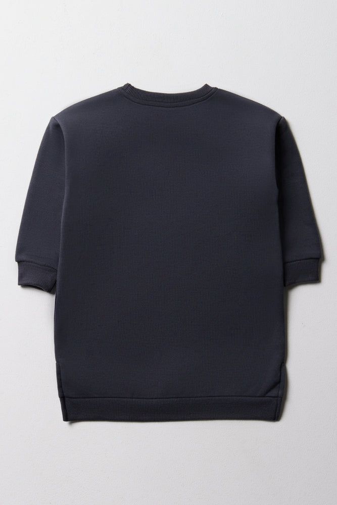 Crew Neck Sweat Dress Dark Grey (2)