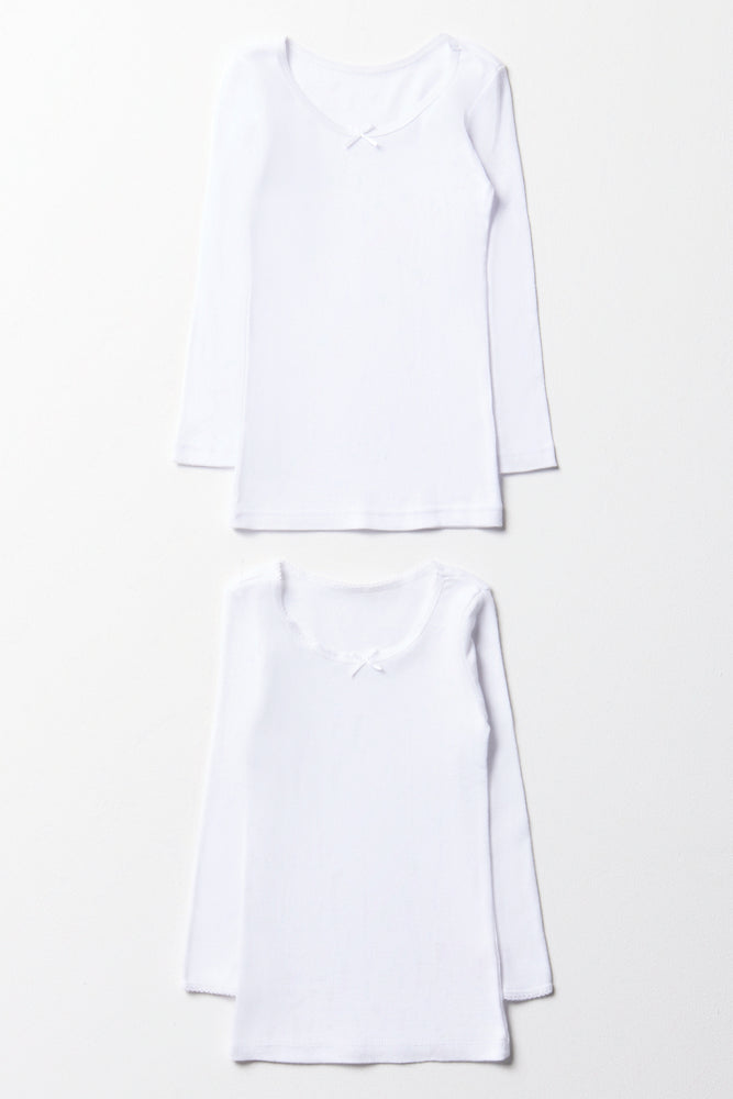 2 Pack Long Sleeve Vests White