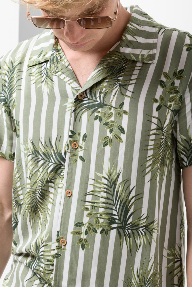 Stripe Short Sleeve Shirt Green (3)