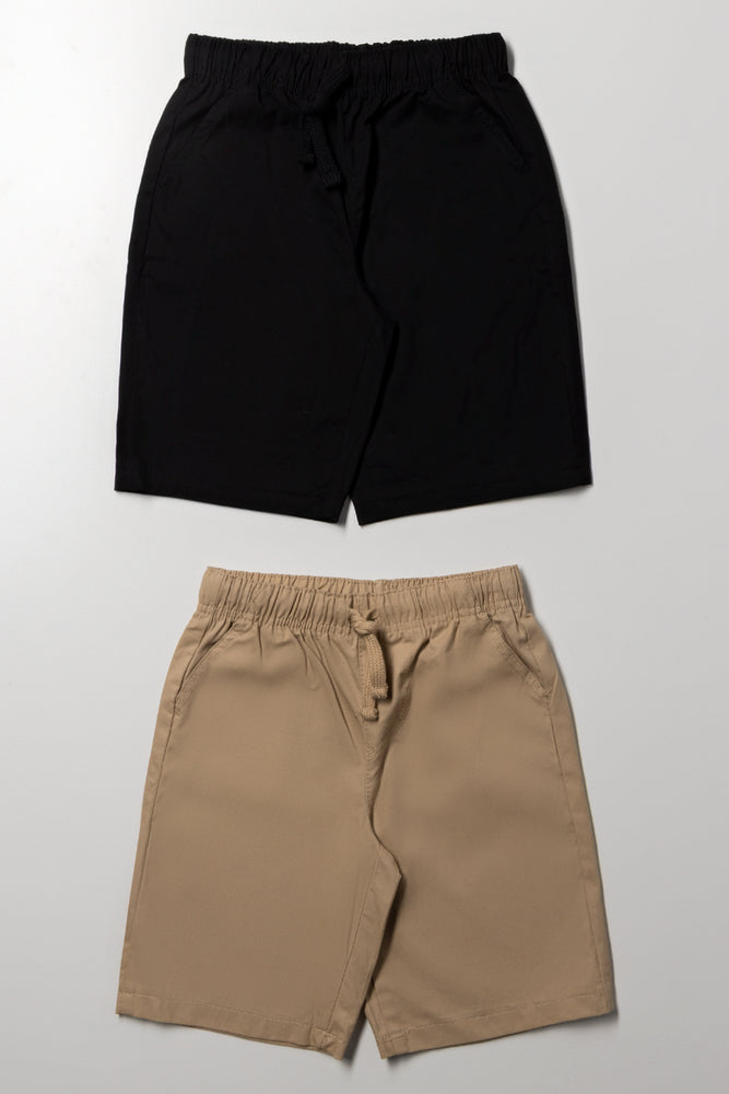 2 Pack Woven Shorts Black And Natural