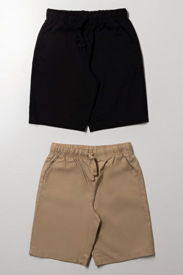 2 Pack Woven Shorts Black And Natural
