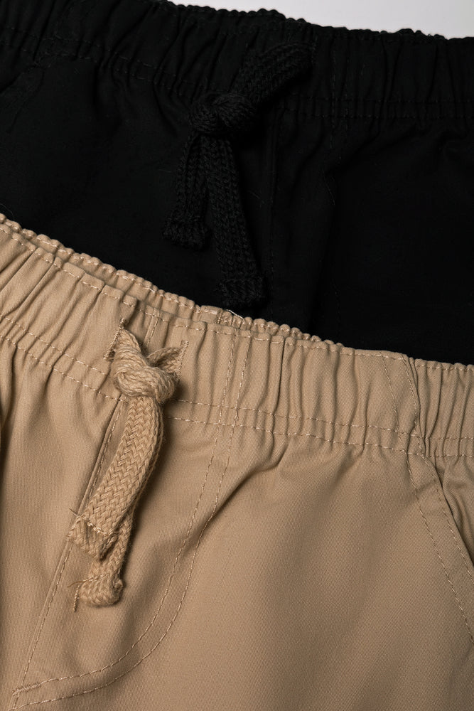 2 Pack Woven Shorts Black And Natural
