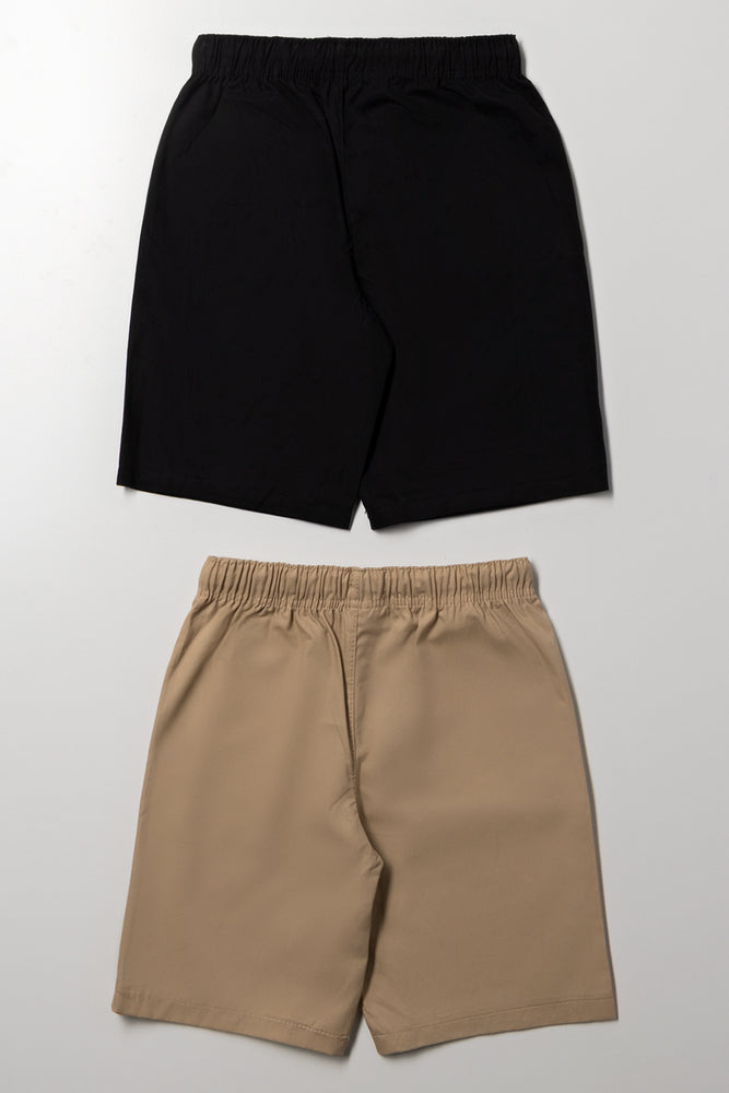 2 Pack Woven Shorts Black And Natural (2)