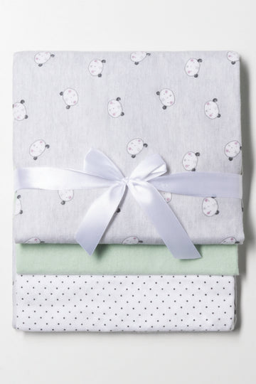 3 Pack Stripe Panda Receiver Blankets Green