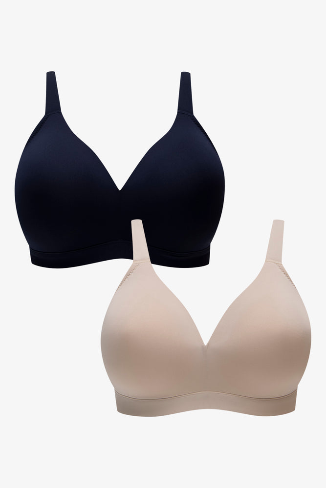 Plus Size 2 Pack Padded Wire Free Bras Navy & Natural
