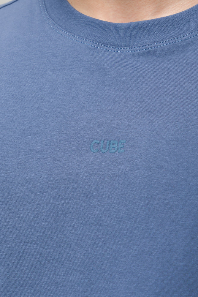 Flocked Slogan T-Shirt Blue (3)