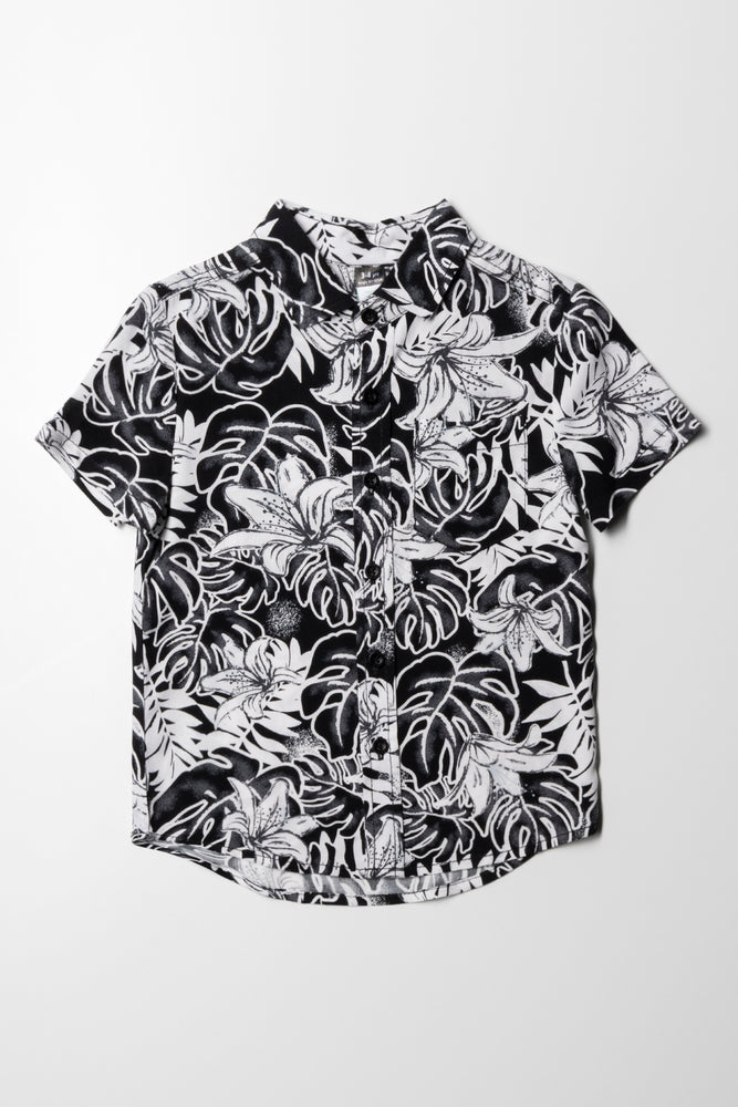 Viscose Resort Shirt Palms Black And White