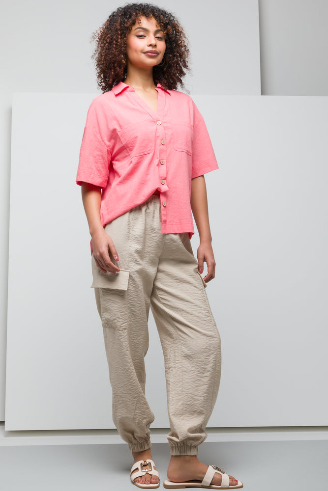 Linen Look Shirt With Pockets Coral (1)