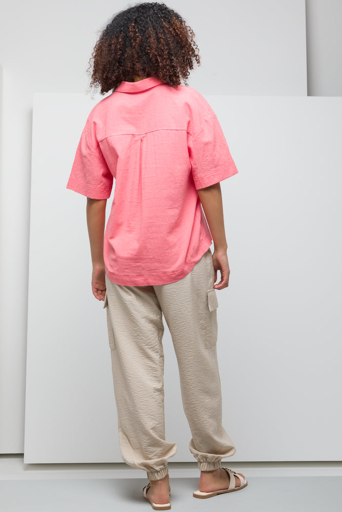 Linen Look Shirt With Pockets Coral (2)