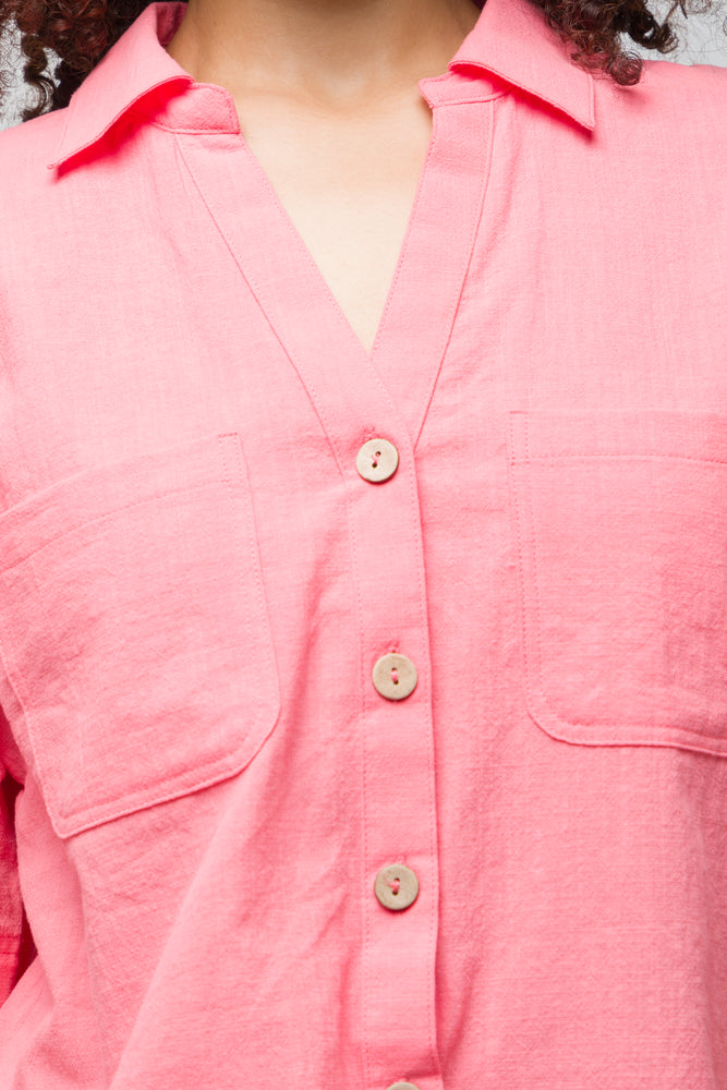 Linen Look Shirt With Pockets Coral (3)