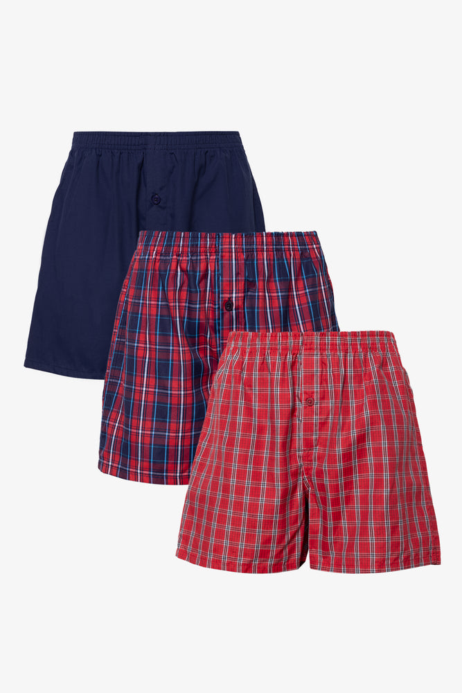 3 Pack Woven Boxer Red