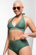 Textured High Waisted Brief Bikini Bottom Green