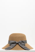 Black And Stone Ribbon Straw Bucket Natural