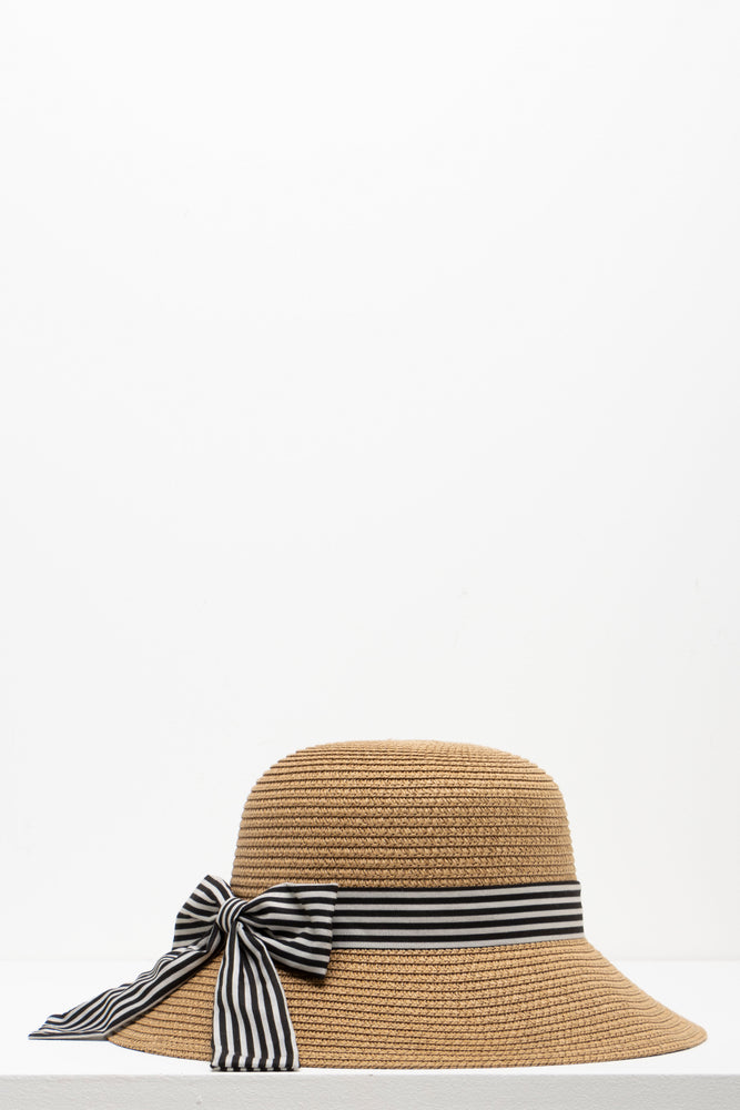Black And Stone Ribbon Straw Bucket Natural (1)