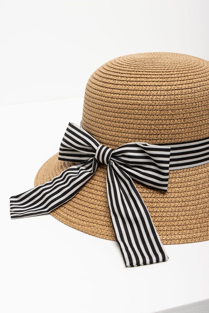 Black And Stone Ribbon Straw Bucket Natural (2)