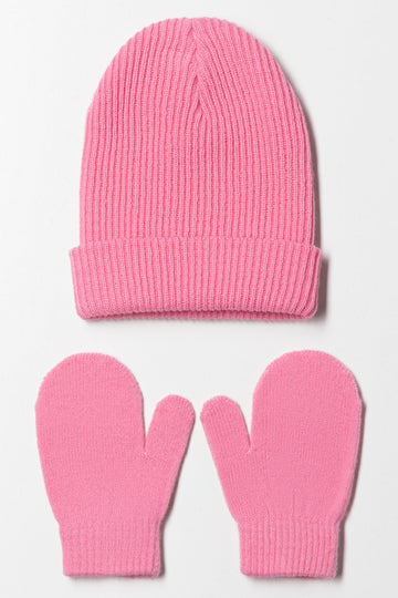 Beanie And Mittens Set Pink