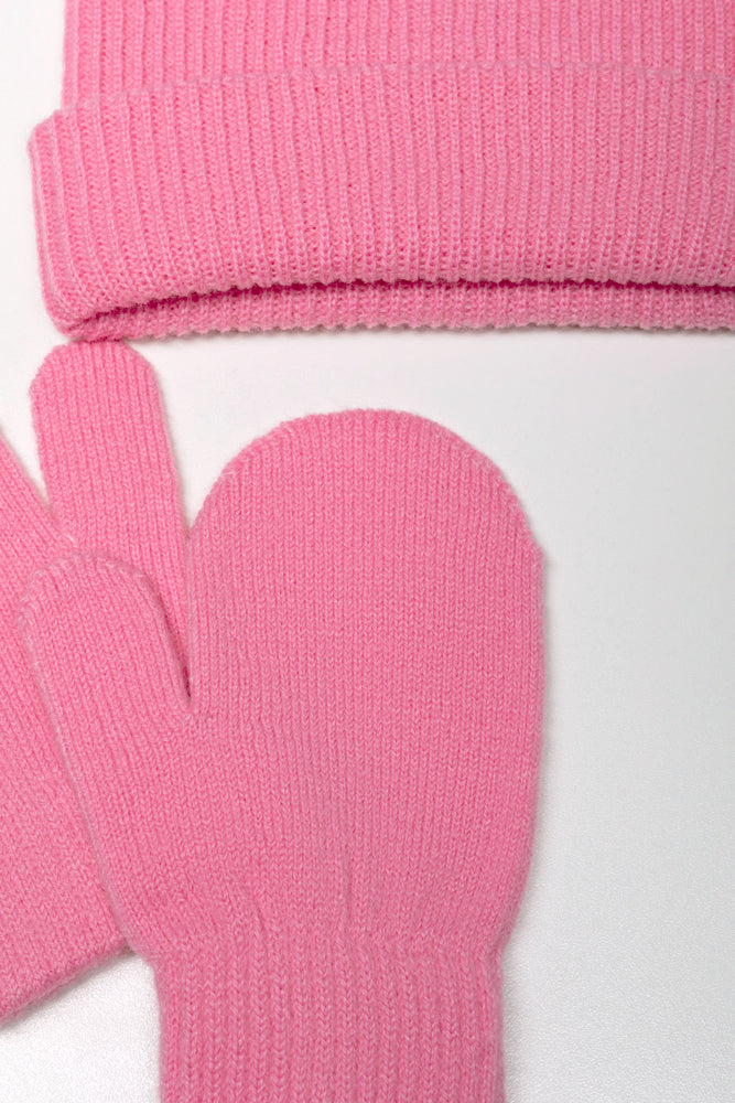 Beanie And Mittens Set Pink