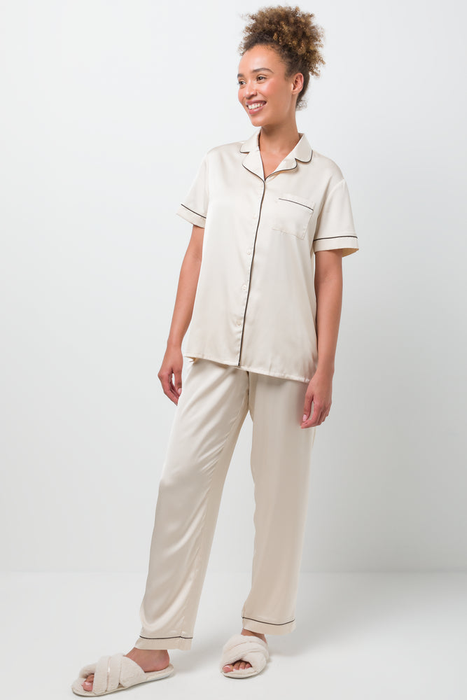 Short Sleeve Button Through Pyjamas Natural