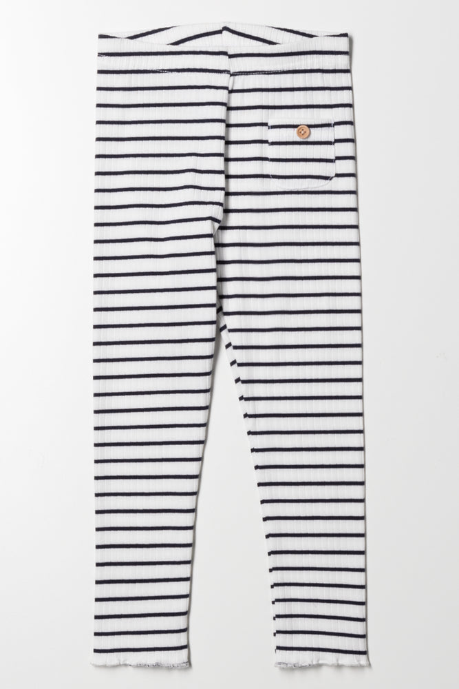 Rib Stripe Leggings Black And White