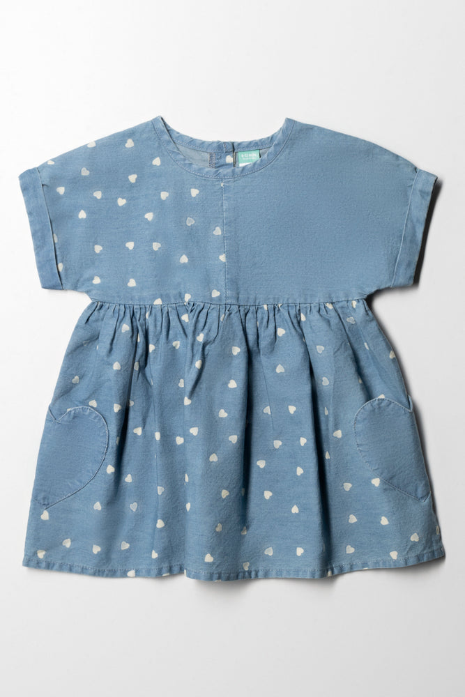 Printed Denim Dress Blue