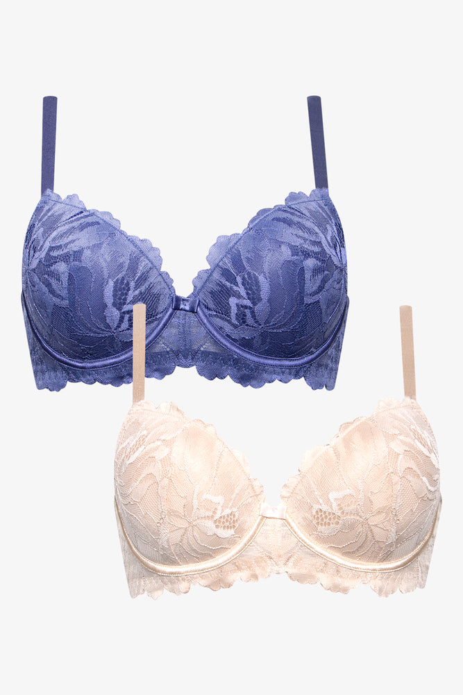 2 Pack Summer Lace Balconette Bra Blue (1)