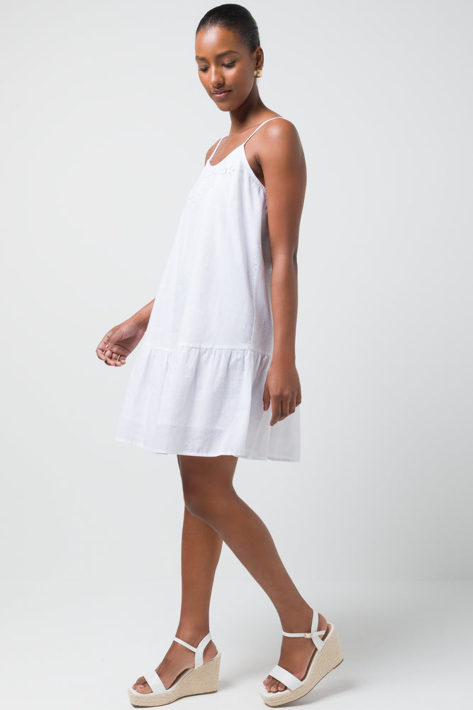Strappy Anglais Tiered Dress White (1)