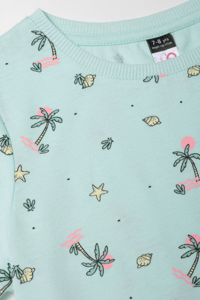 Tropical Printed T-Shirt Mint Green