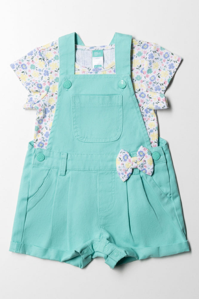 Twill Dungaree With T-shirt Turquoise Blue